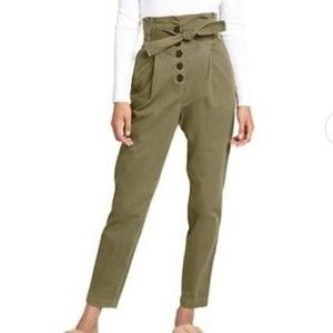 EUC A.L.C. Krew Army Green High-Waisted Paperbag Pants with Tie Waist, Size 10